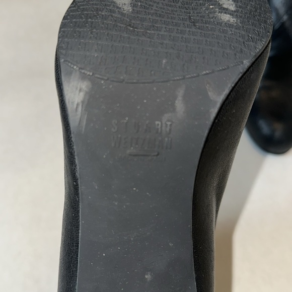 Stuart Weitzman black leather bootie clear and gold heel Sz 10 - Picture 9 of 11